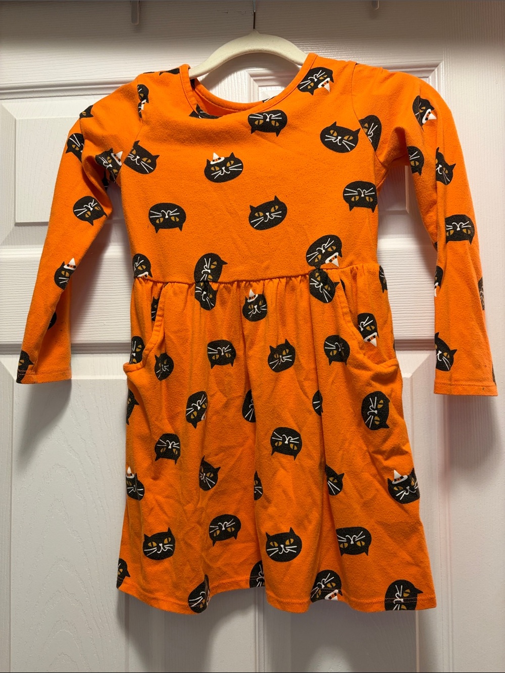 Cat & Jack Orange Long-Sleeve Dress with Black Cat Print